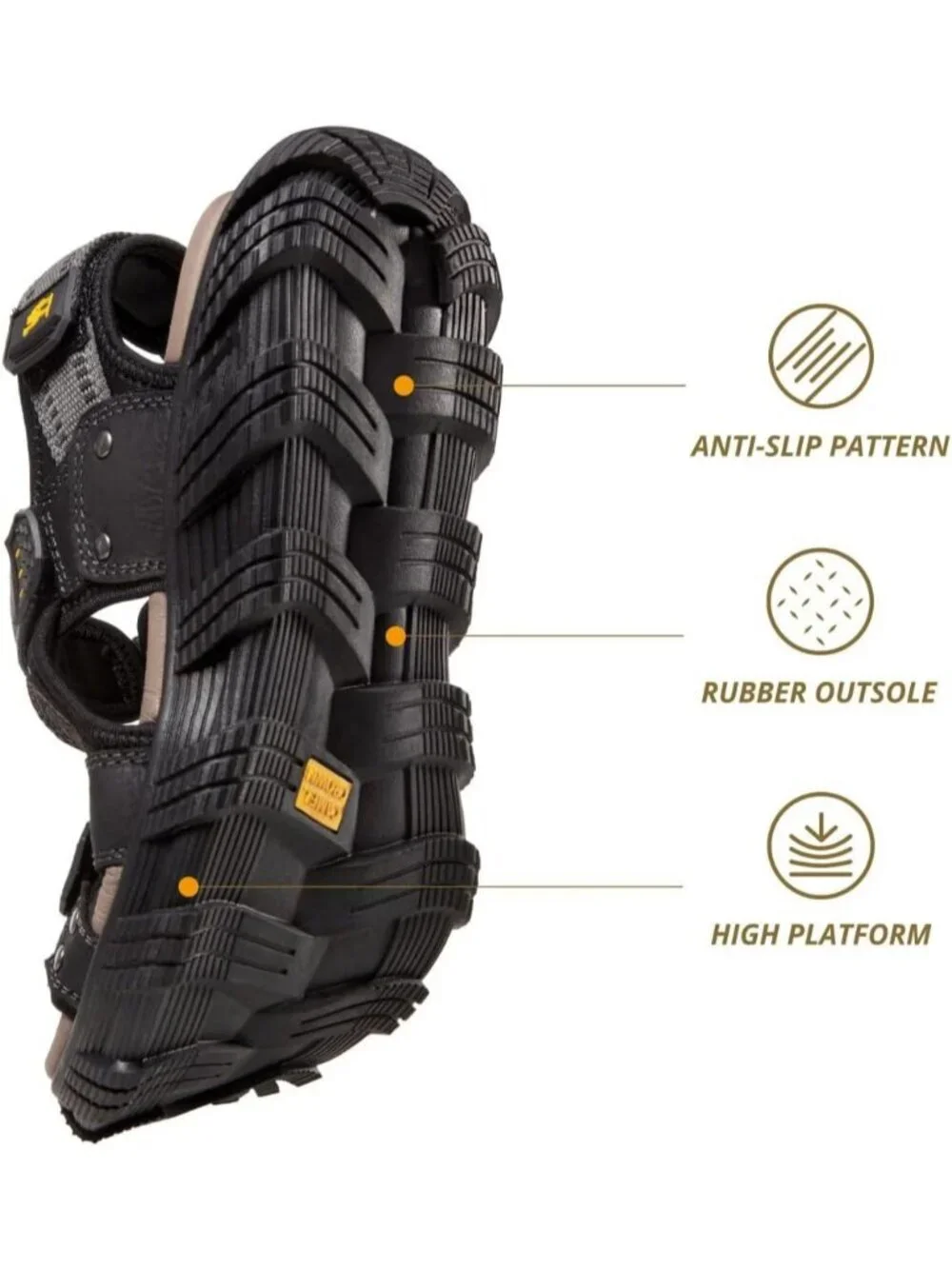 Men's Black And Grey Comfort Leather Athletic Arch Support Hiking Sandal Shoes